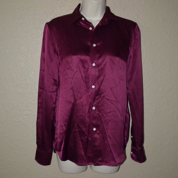 Sz 0 Polo Ralph Lauren Plum Purple Silk Long Sleeve Blouse - Picture 1 of 6